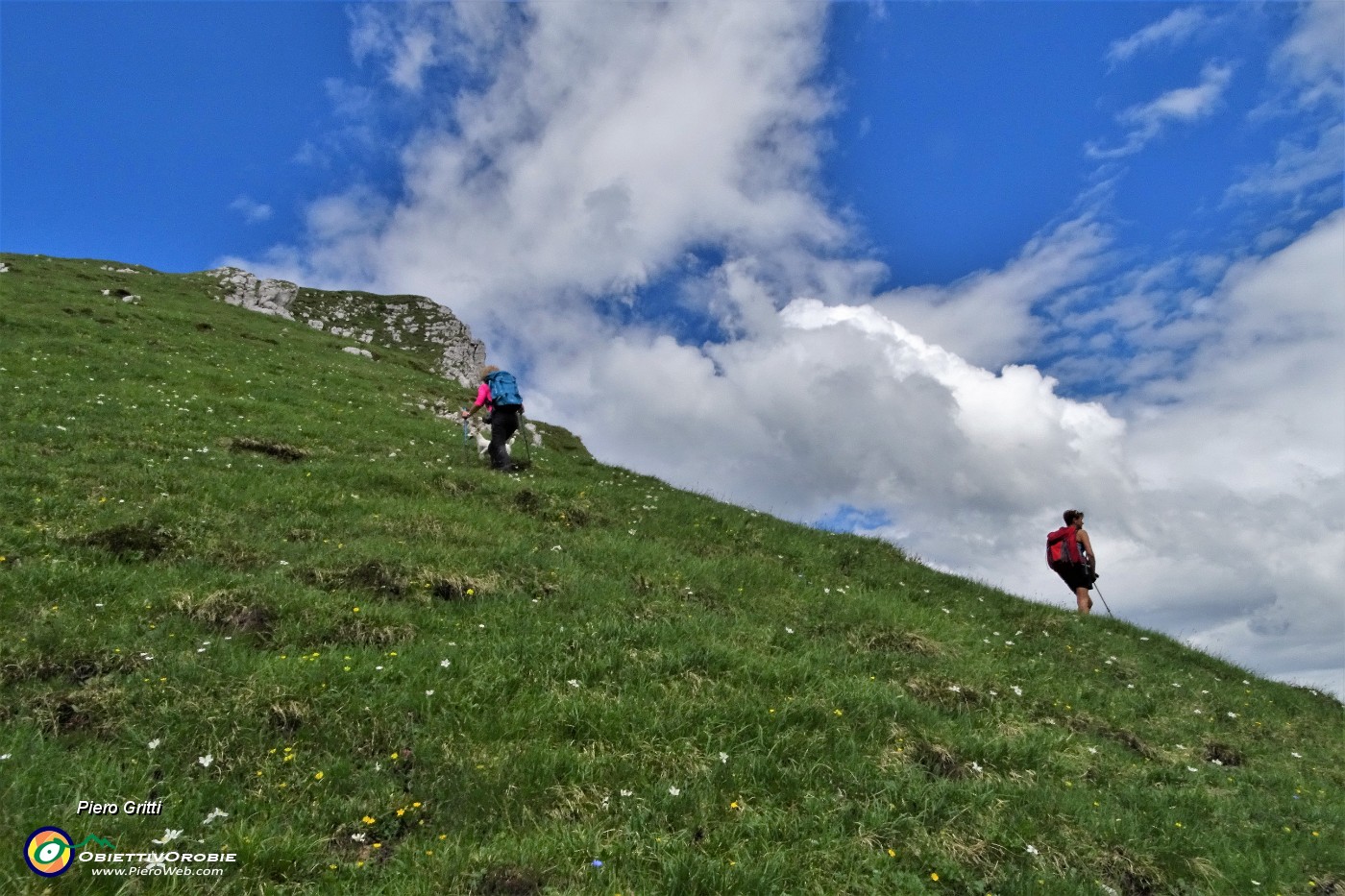 41 Non ci sono segnalazioni del sentiero per Cima Arera, ci avviamo a vista sulla ripida dorsale .JPG